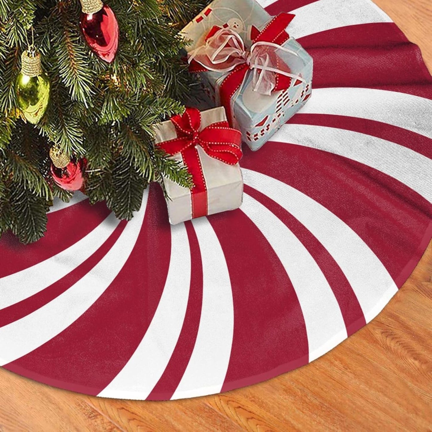 Christmas Tree Skirt,Mint Sugar Double Swirl Candy Xmas Tree Skirt Rustic Farmhouse Tree Skirt for Christmas Decor Xmas Holiday Home Party Decorations36