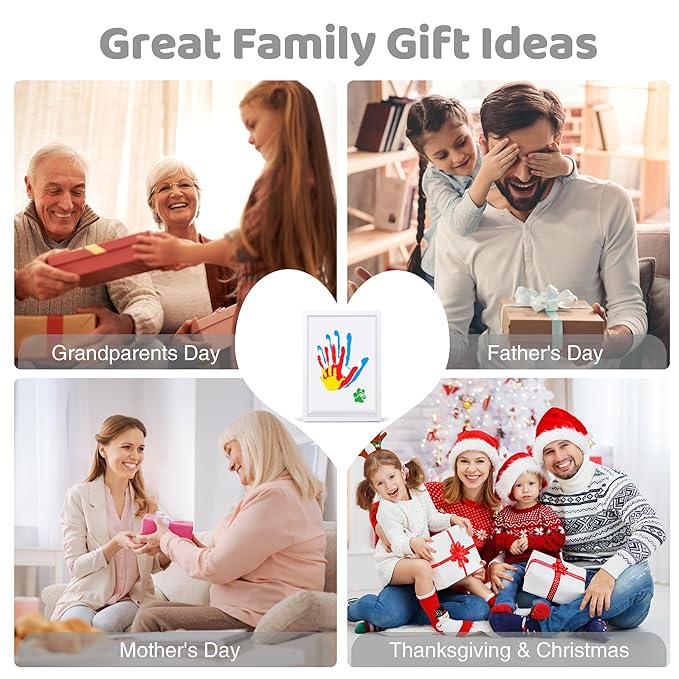 Family Handprint Kit, DIY Craft Keepsake Wooden Frame, Personalized Hand Print Ornament, Family Gifts for New Parents, Grandma and Grandpa, Mother's Day Father's Day, 6 Safe & Non-Toxic Paint