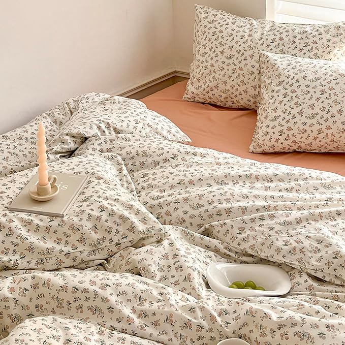 Vintage Garden Floral Comforter Set Full Size Fluffy Soft Microfiber Pink Floral Printed Bedding Comforter Set Cute Botanical Flower Comforter Full with 2 Pillowcases Boho Cottagecore Comforter Set