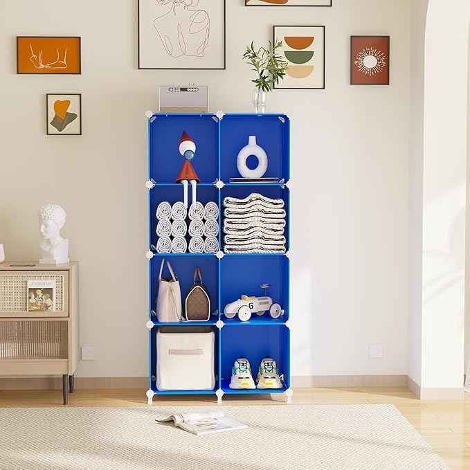 AWTATOS Cube Storage Organizer, 8 Cube Closet Organizers and Storage Shelves, DIY Stackable Bookshelf for Bedroom, Home, Admiral Blue