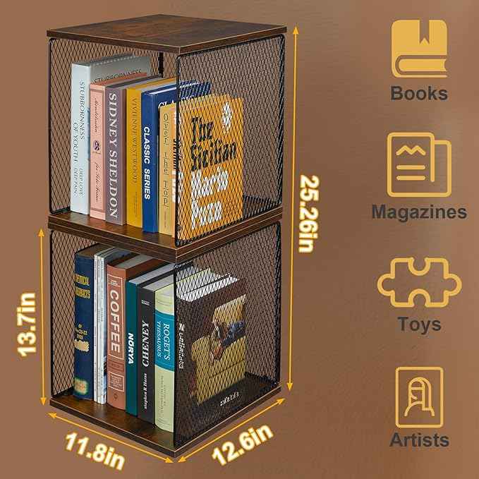 Dmevkic 2 Cube Organizer Bookshelves DIY Variable Stackable Cube Storage Organizer for Kid Bedroom,Living Room,Small Bookshelf Black Brown Wooden,No Vinyl Storage