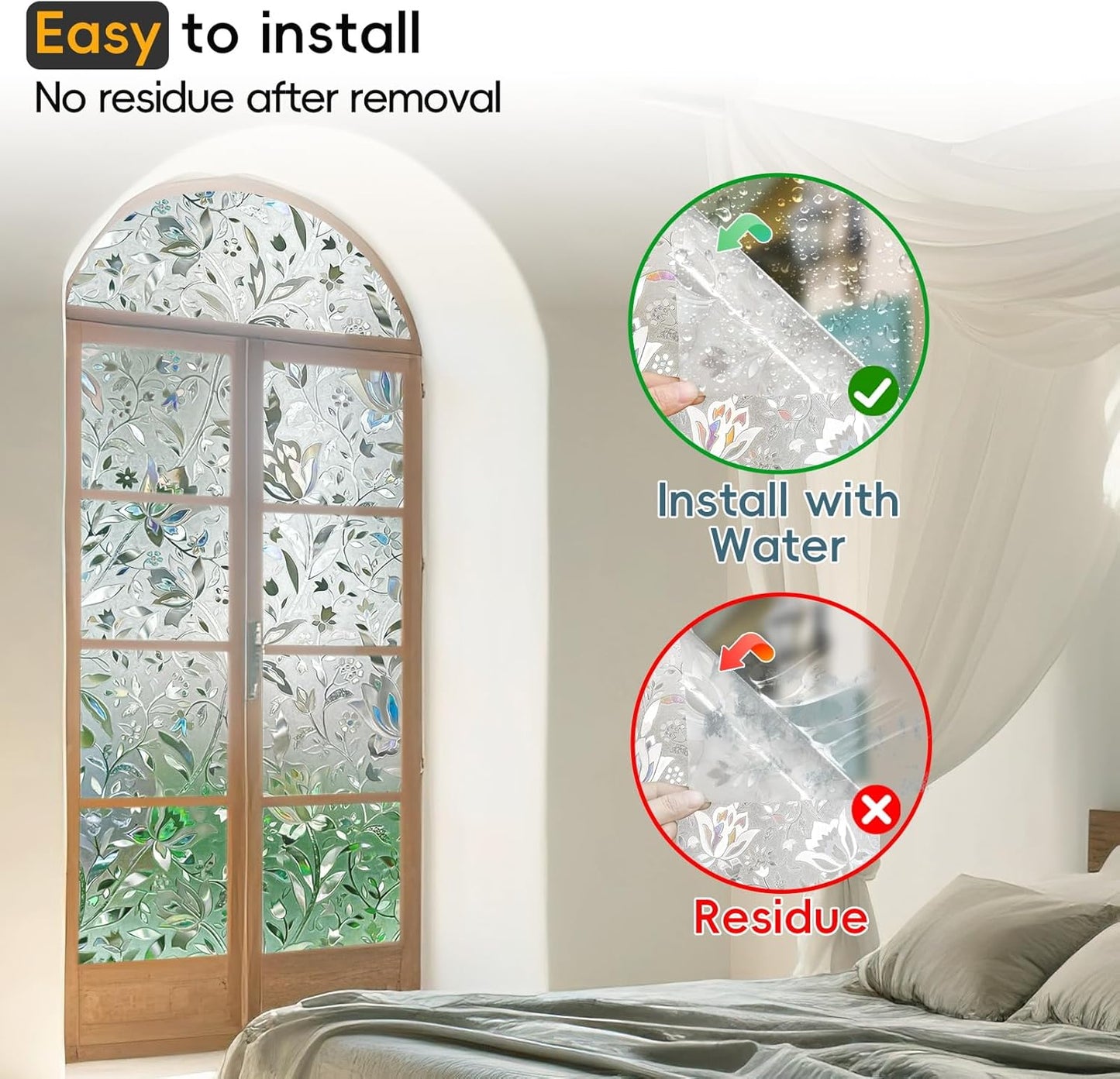 Rainbow Window Privacy Film Decorative, Stained Glass Window Tint for Home, 3D Decals Window Clings for Glass Windows, Static Cling Window Sticker, Suncatcher Window Cover,23.6" by 157.4"