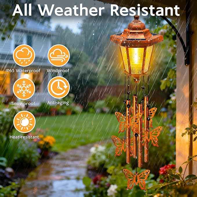 Large Solar Butterfly Wind Chimes, Gift for Women Mom Grandma Wife Sister Daughter Neighbor, Classic Bronze Wind Chimes With Wind Catcher, Solar Decor Lights For Outdoor Garden Patio Yard Porch Window