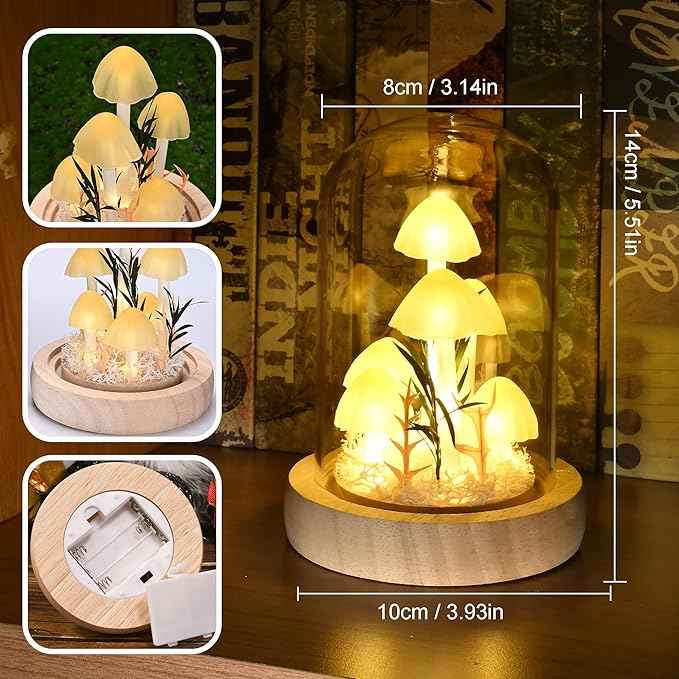 QUELIEN Mushroom Lamp,Mothers Day Mom Gifts for Mom,Light Up Mushroom in Glass Dome,Birthday Party Decorations,Ideal Birthday Gift,GirlfriendGift