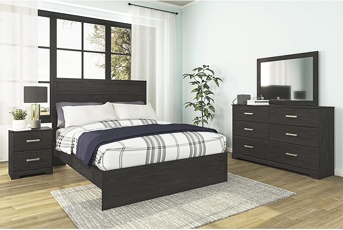 Signature Design by Ashley Belachime Contemporary 2 Drawer Nightstand, 24.41" Tall, Black