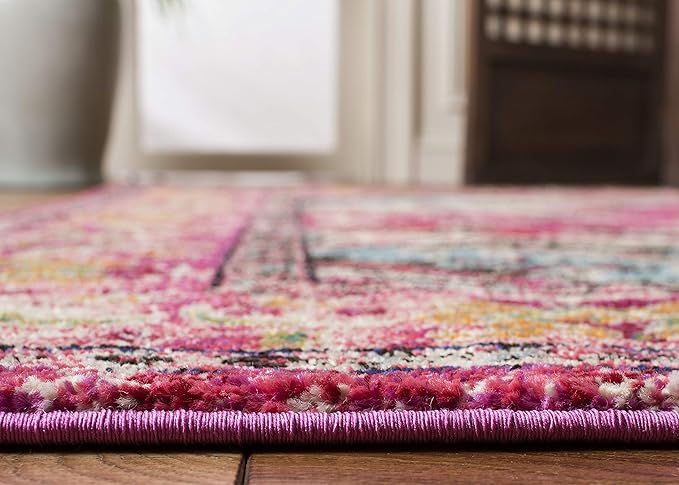 SAFAVIEH Monaco Collection Area Rug - 10' x 14', Pink & Multi, Non-Shedding & Easy to Clean, Distressed Medallion Design, Ideal for Living Room, Bedroom, Dining Space (MNC243D)