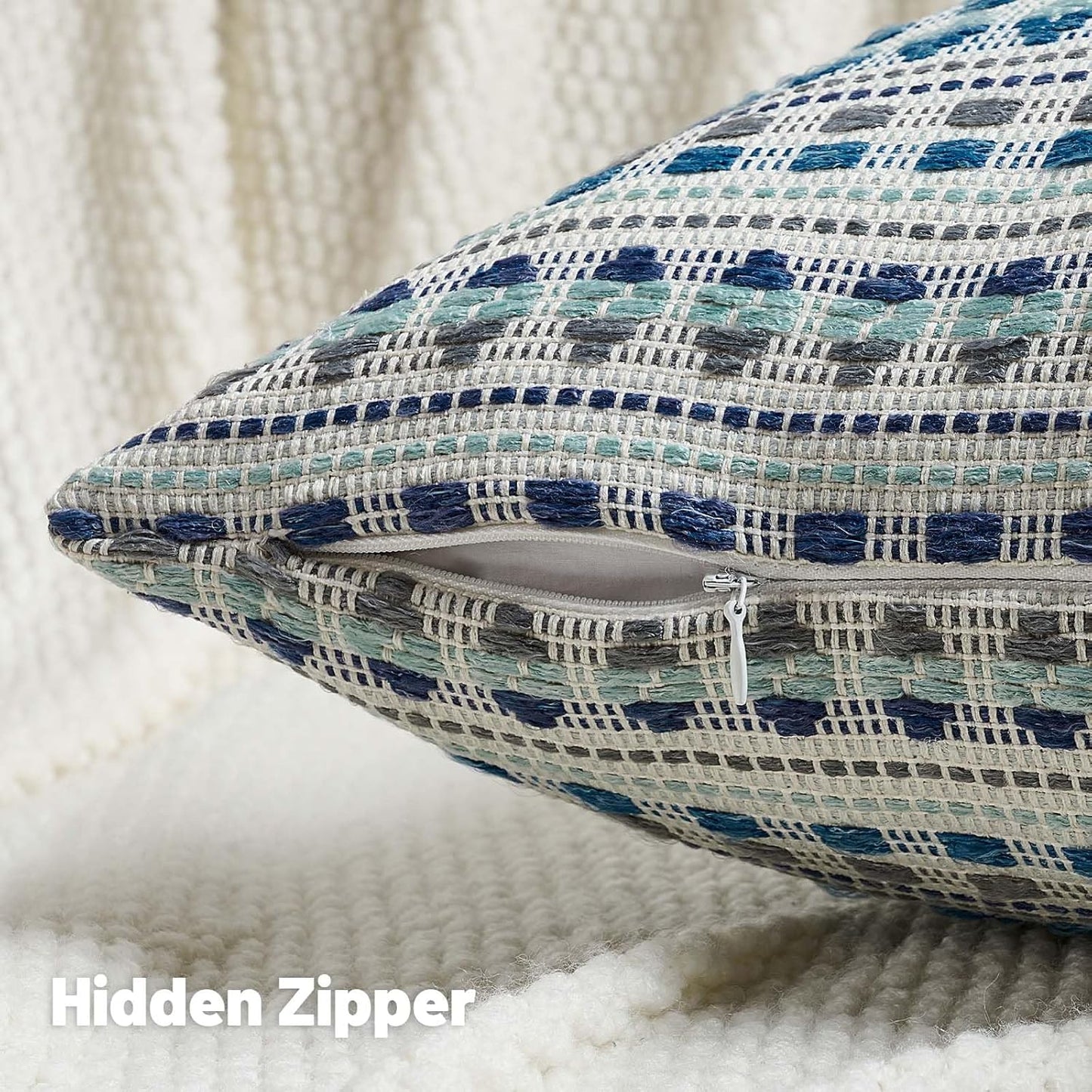 FUTEI Blue Grey Decorative Throw Pillow Covers 18x18 Inch Set of 2,Soft Cozy Chenille Jacquard Textured Cushion Case,Boho Home Decor for Couch Bed Living Room