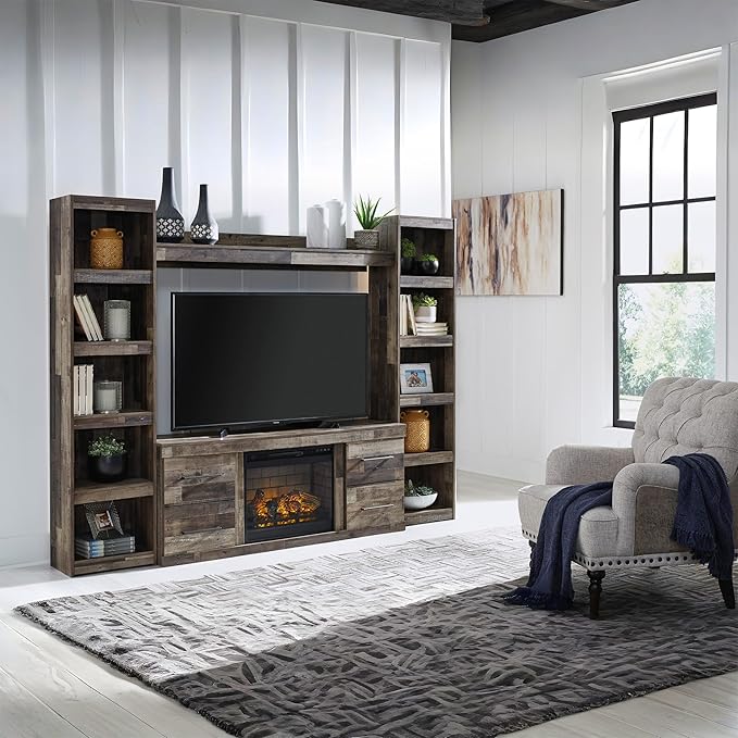 Signature Design by Ashley Derekson Casual TV Stand with Fireplace Option, Fits TVs up to 63", Gray