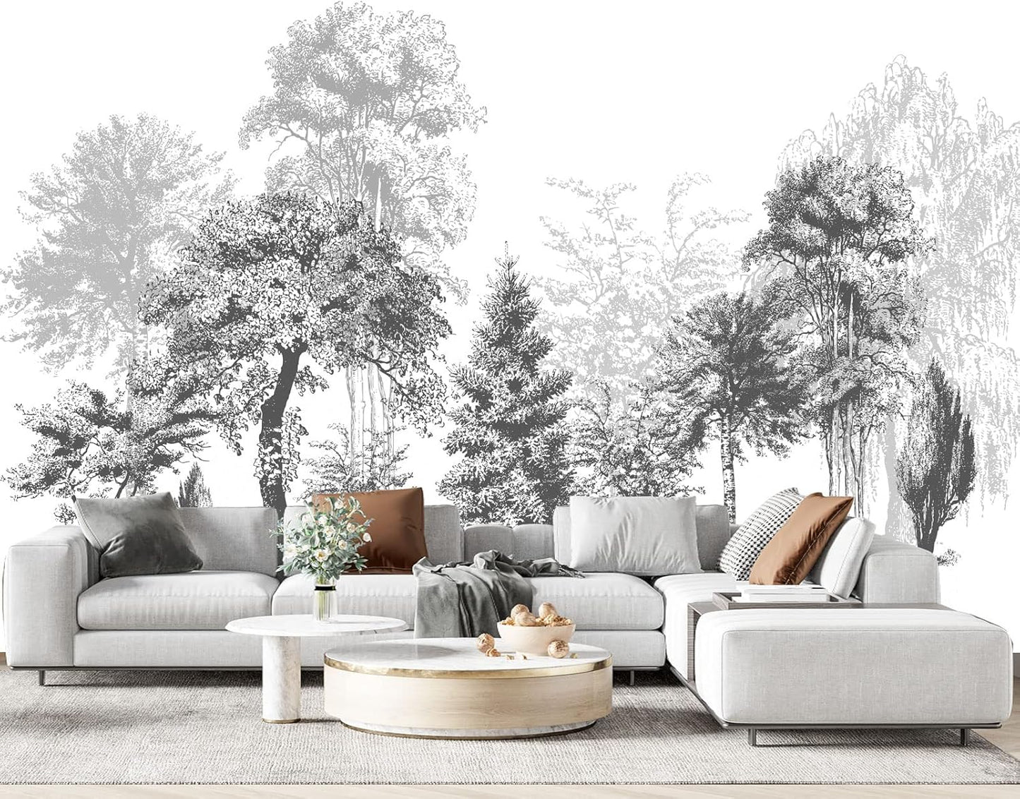 Black and White Oil Painting Forest Wall Mural Wallpaper for Bedroom 103" x 69"