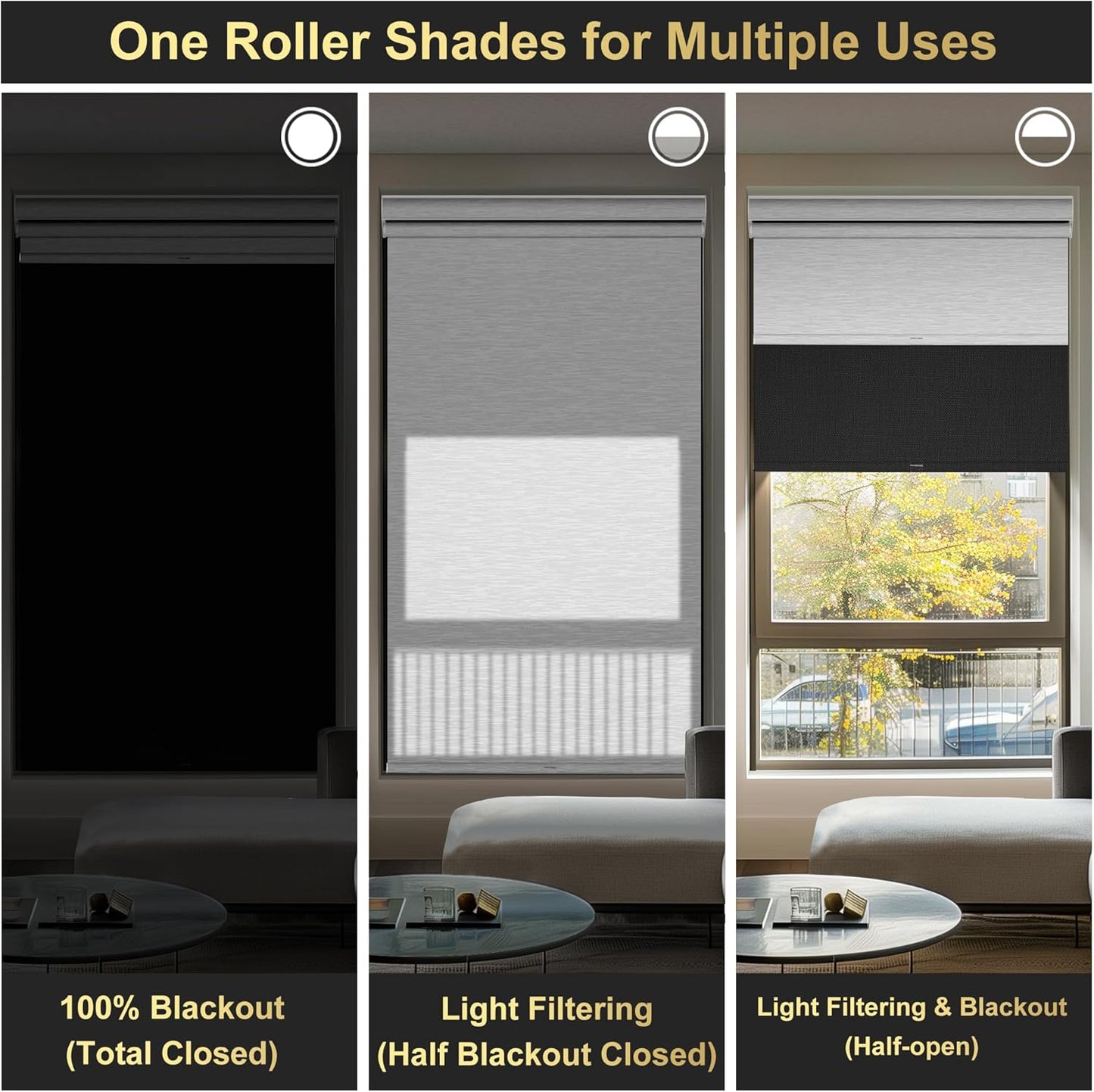 BERISSA Cordless Dual Roller Shades with Cassette Valance, Double Window Shades Blackout and Light Filtering, Day and Night for Home Office Door. Linen Black and White. 27 W x 56" H