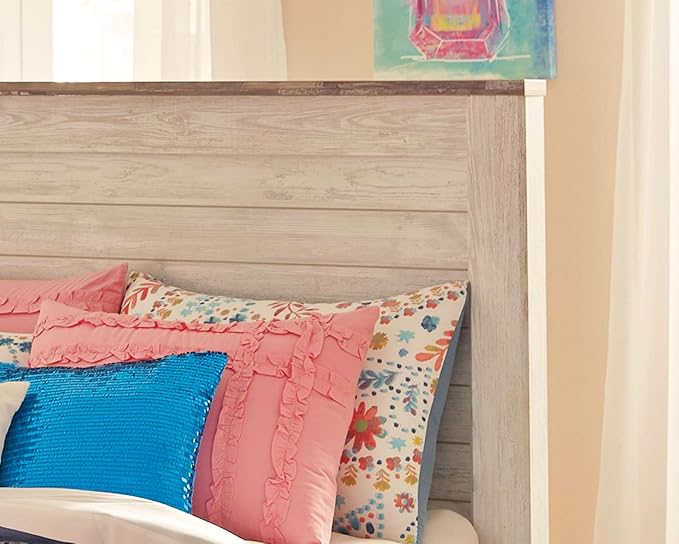 Signature Design by Ashley Willowton Cottage Farmhouse Sleigh Headboard ONLY, Full, Whitewash