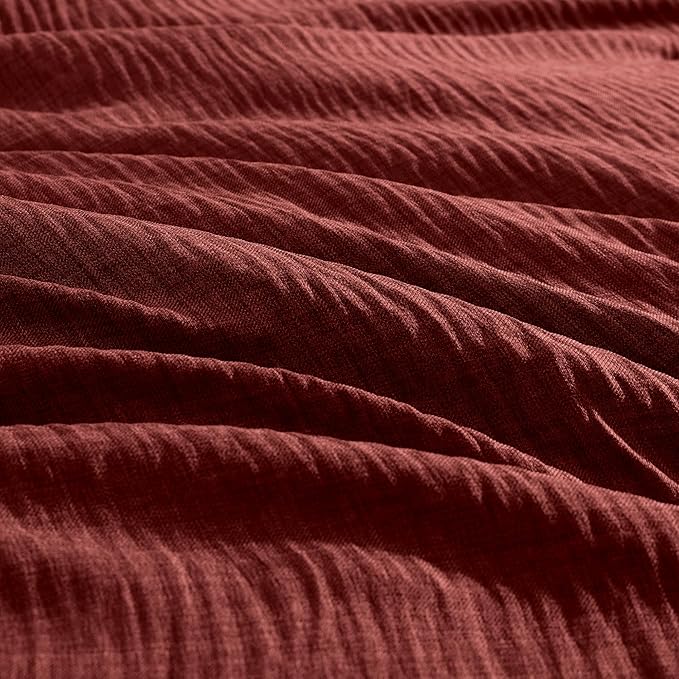 Geniospin Full Comforter Set - 7 Pieces Comforter Full Size, Solid Bedding Set for All Season, Dark Red Textured Bed in a Bag with Sheets