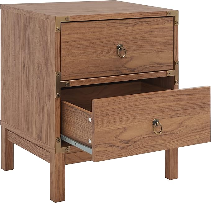 SAFAVIEH Home Collection – Galio Oak & Gold 2-Drawer Nightstand, Vintage-Inspired Bedside Table with Storage for Bedroom (NST9600D)