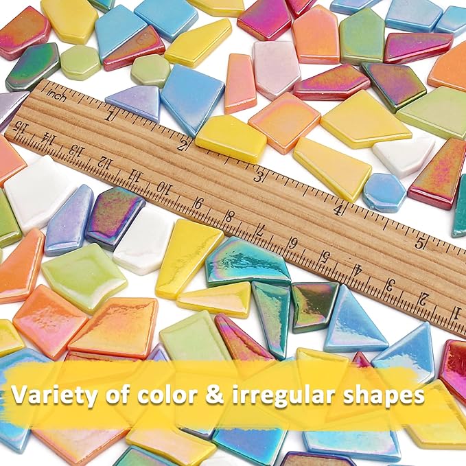 Youway Style Iridescent Glass Mosaic Tiles for Crafts Bulk,200g Broken Mosaic Glass Pieces for DIY Home Garden Art Projects, Handmade Crafts & Decor