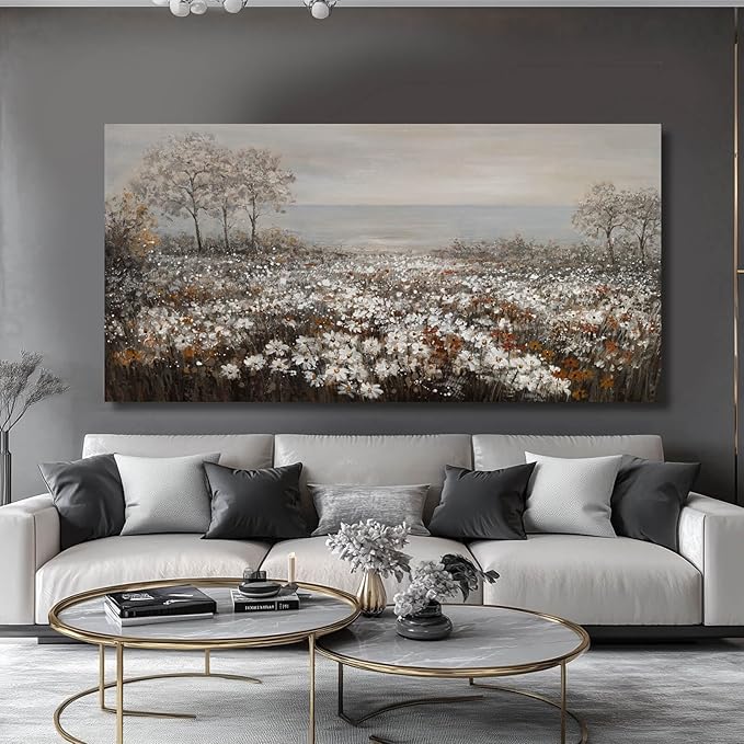 GAIDUOMAI Wildflower Wall Art Rustic Farmhouse Wall Decor Countryside Canvas Prints for Bedroom Large Landscape Painting for Living Room Hallway Decor 29x58 Inch
