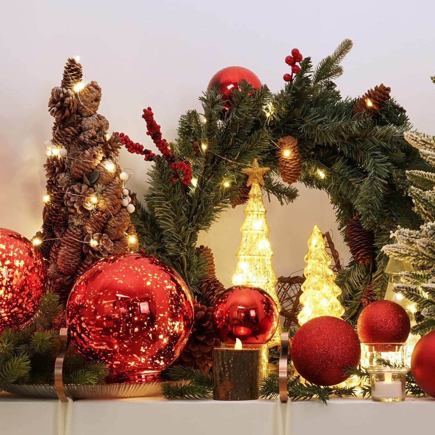 XmasExp Large Christmas Ball Ornaments,4pcs Red Giant Shatterproof Plastic Hanging Mercury Xmas Ball Decorations Christmas Tree Ornaments (Red, 4")