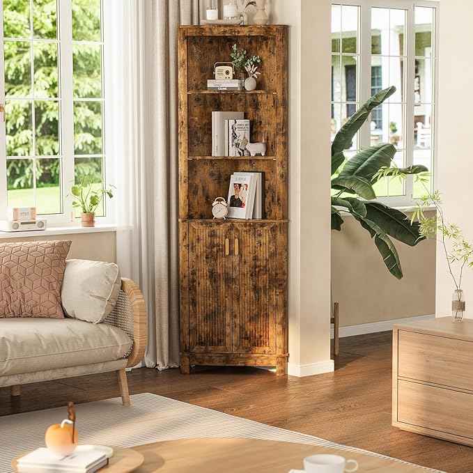 69'' Tall Narrow Storage Cabinet with Adjustable Shelf and Door, Bathroom Storage Cabinet, Space Saver for Bathroom, Kitchen, Living Room, Dark Brown