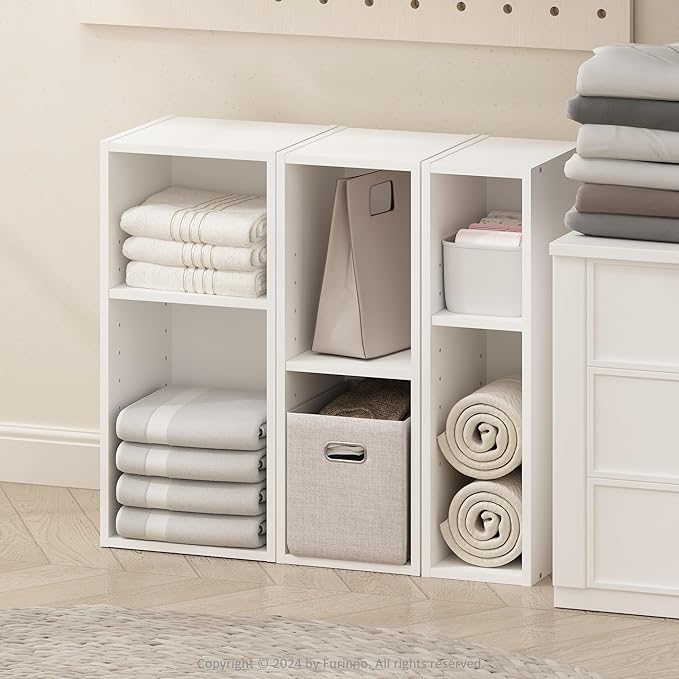 Furinno Reed 2-Tier Closet Organizers and Storage, Closet Organizer, Open Shelf Closet Storage, for Wardrobe, Bedroom, Living Room, 6-Inch Width, White