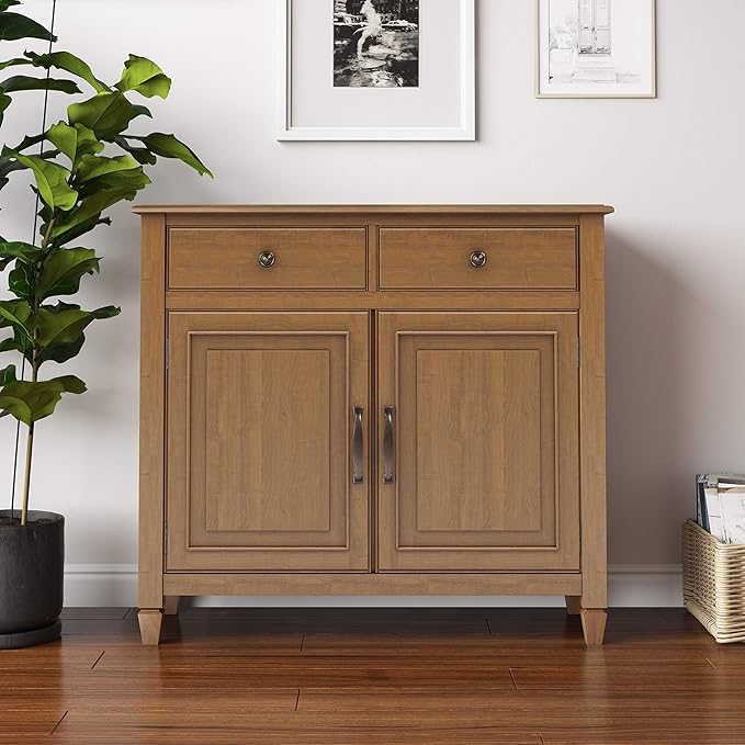 SIMPLIHOME Connaught 40-inch Wide Solid Wood Storage Cabinet in Light Golden Brown for Entryway, Living Room, Organizer for Hats, Gloves, Shoes, Keys, Slim Design, Traditional Style