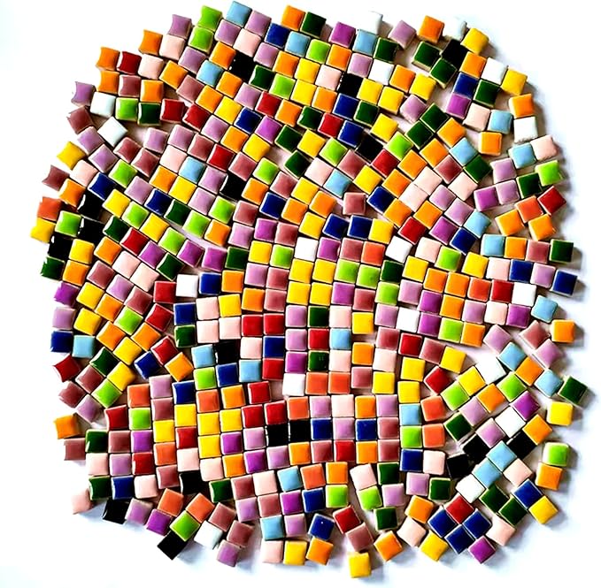 500g/1.1lb Random Color Ceramics Mosaic Tiles,DIY Making Creative Ceramic Mosaic Tiles for DIY Craft Plates Flowerpots Vases Cups Mosaic Making Supplies (Square)