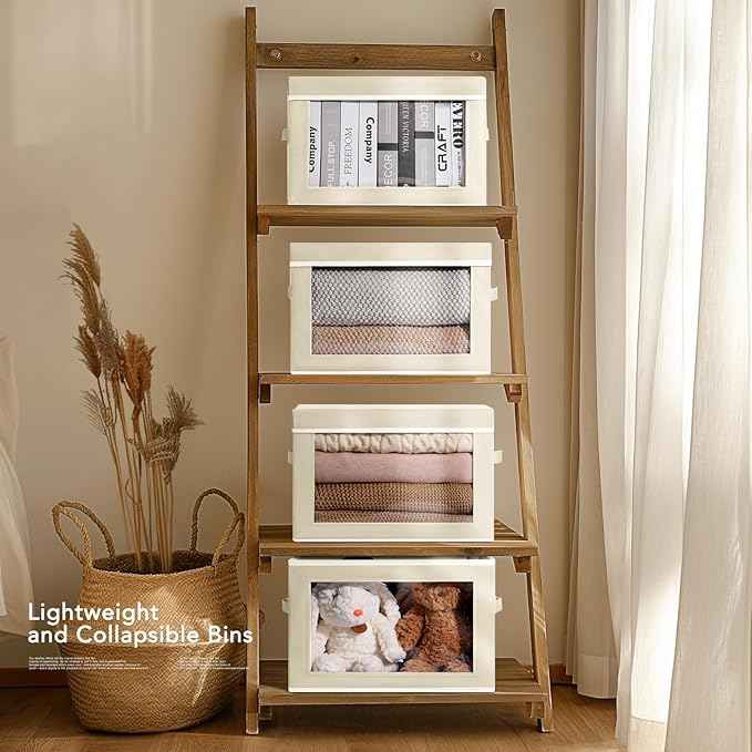 Storage Cubes with Lids - Foldable Clear Window Storage Bins, Large Decorative Storage Bins with Handles, Storage Containers for Clothes, Towel, Blanket, Sheet, Beige 5 Pack & 4 Pack