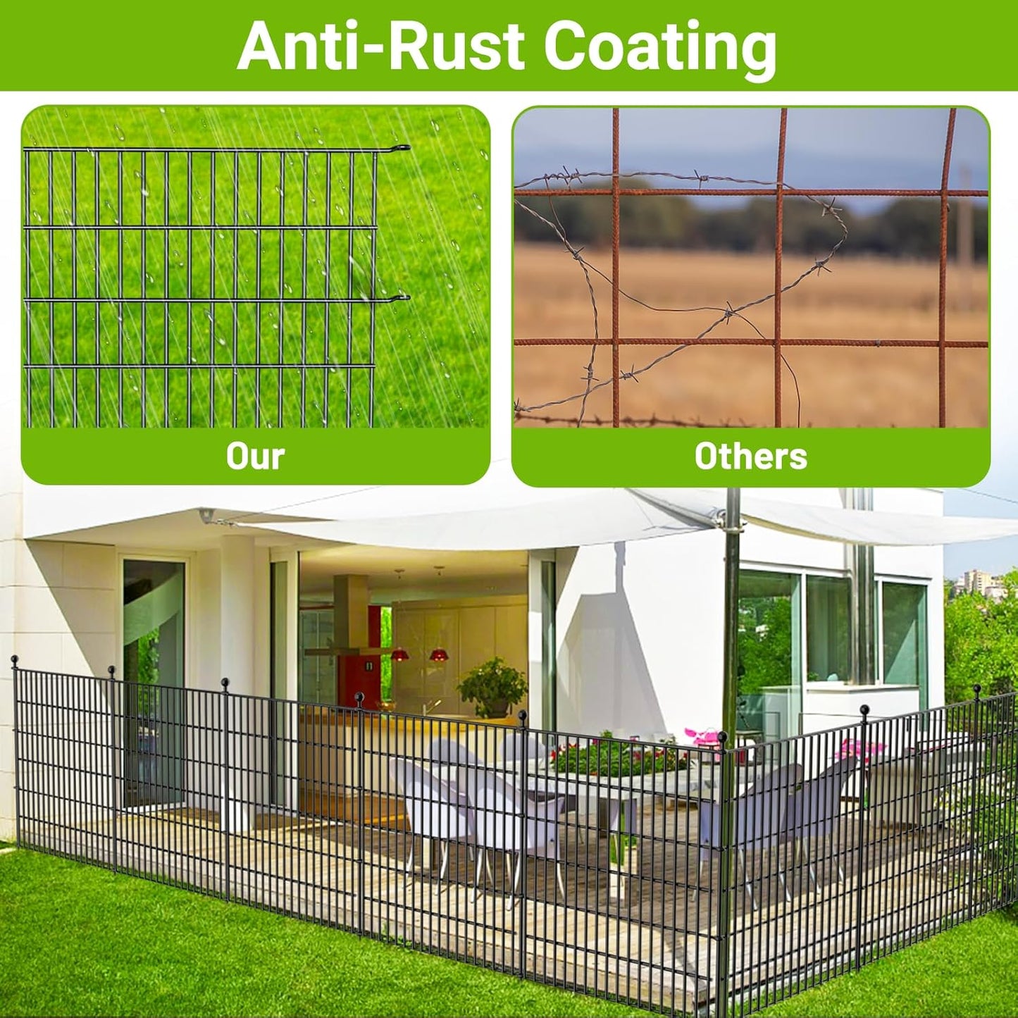 10 Panels No Dig Decorative Outdoor Garden Fence for Yard, 40 in(H) X 23.6 ft(L) Animal Barrier Fencing Rustproof Metal Wire Panel Border for Dog, Rabbits, and Patio Temporary Ground Stakes