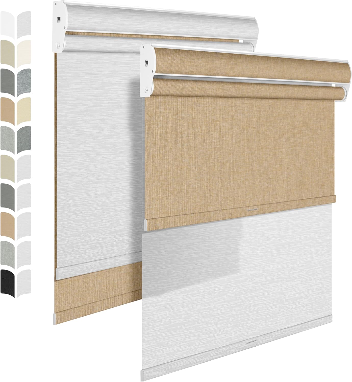 BERISSA Cordless Dual Roller Shades with Cassette Valance,Double Window Shades Blackout and Light Filtering Shades,Day and Night Roller Shades for Home Office Door.Linen Beige and White.78 W x 64" H