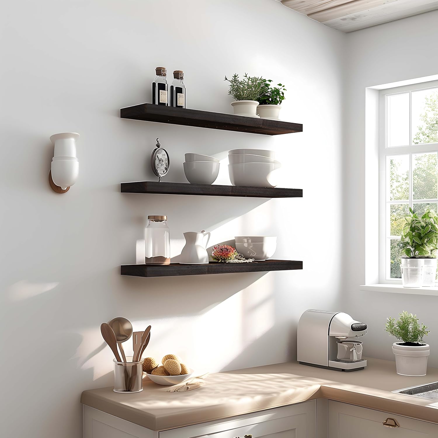 24 Inch Floating Shelves for Wall Rustic Brown Wood Wall Shelves for Bedroom Set of 4 - Décor Diaries