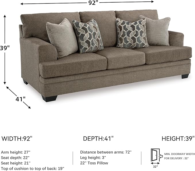 Signature Design by Ashley Stonemeade Casual Sofa with 4 Toss Pillows, Dark Brown