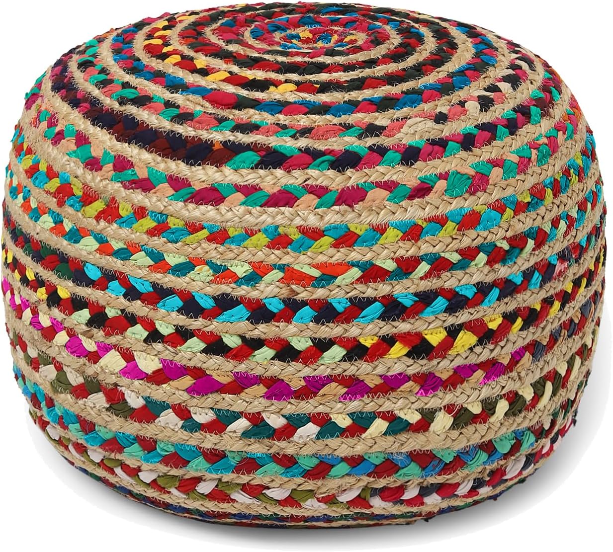 REDEARTH · Round Pouf Ottoman - Braided Boho Poof Home Décor Pouffe Accent Sitting Circular Foot Rest for Living Room, Bedroom, Nursery, Lounge; Jute and Cotton Set of 2 (19.5"x19.5"x14"; Multi)