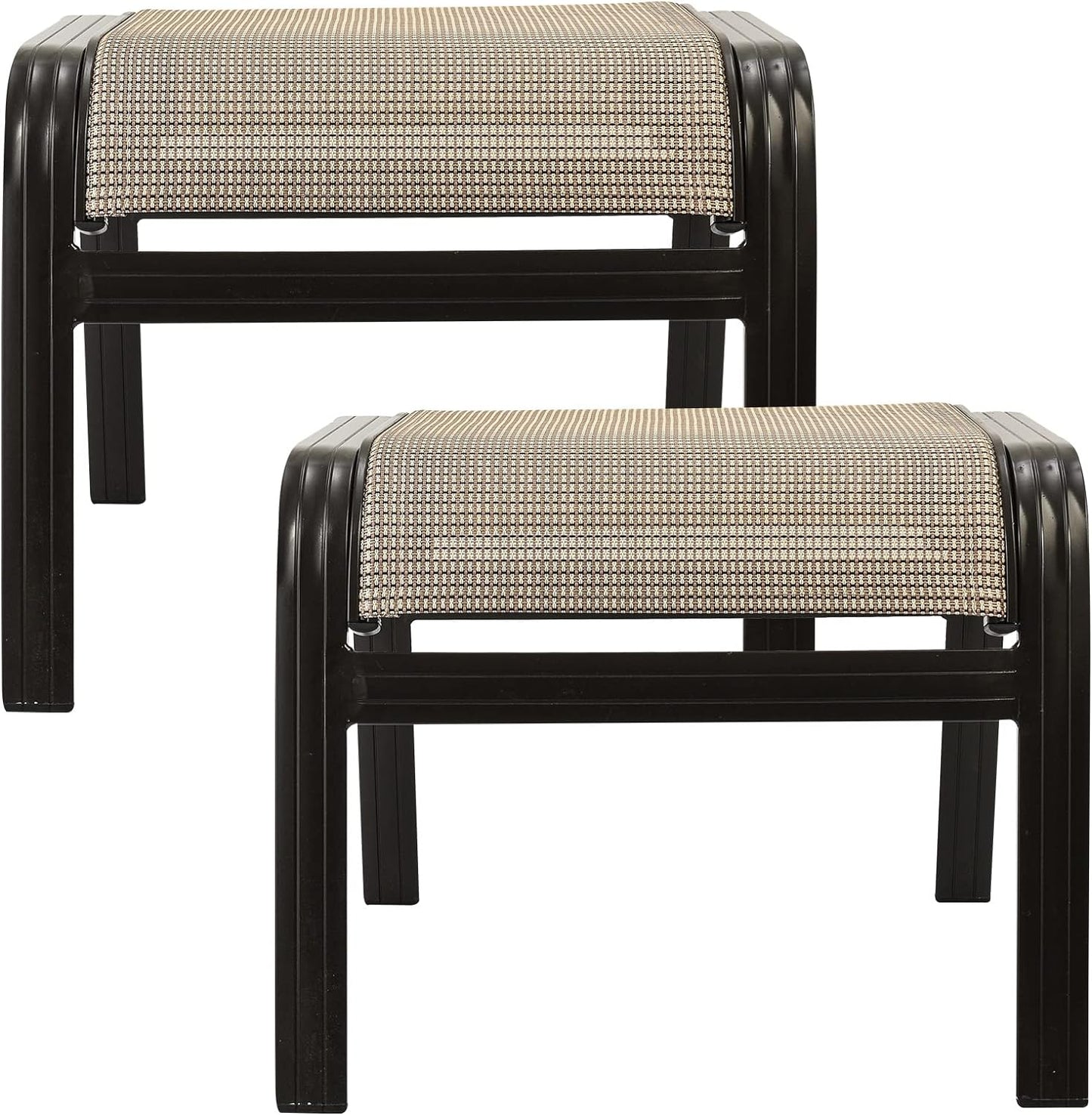 Outdoor Patio Ottoman Seat Textilene Portable Metal Footstool Portable Footrest Patio Chairs 2 Set Beige