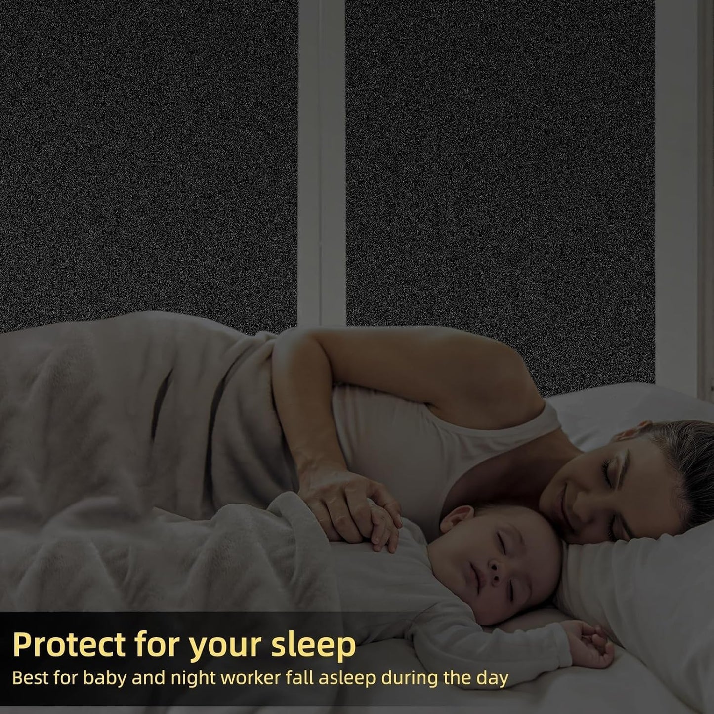 DUOFIRE Blackout Window Film Completely Light Blocking Privacy Window Film Room Darkening Frosted Tint Films for Day Sleep, Non Adhesive Static Cling Windows Films DT-C009(11.8×47Inch)