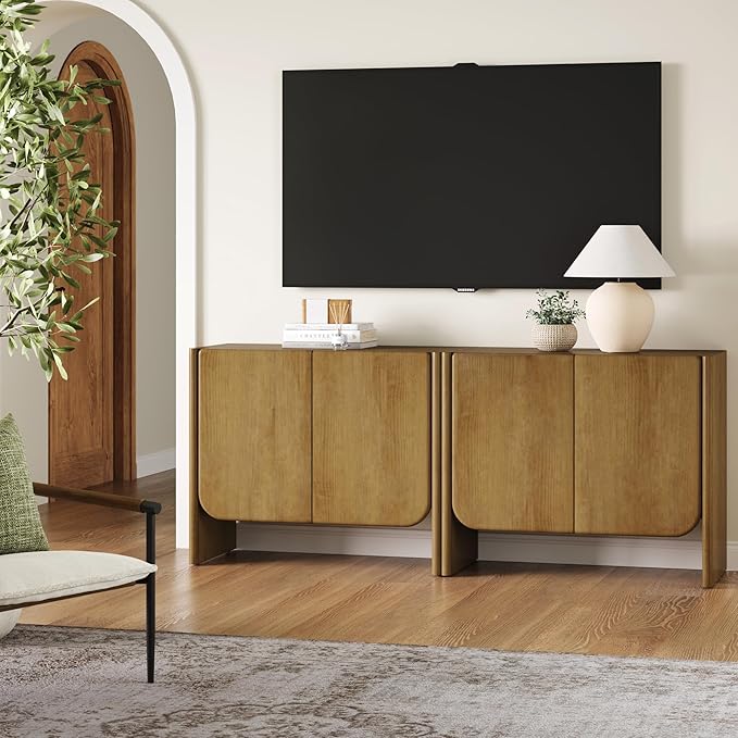 Nathan James Jacala Mid Century Modern Entryway Storage Cabinet with Doors, Living Room Accent Cabinet with Wood Frame, Light Brown Set of 2