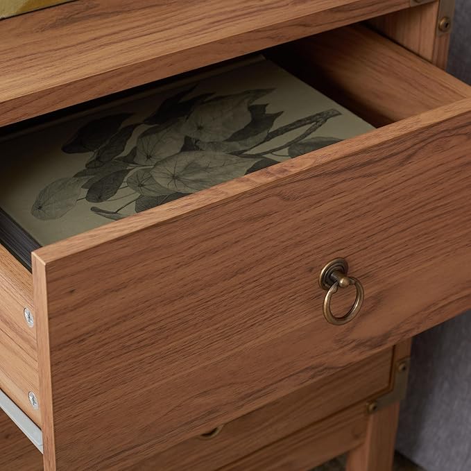 SAFAVIEH Home Collection – Galio Oak & Gold 2-Drawer Nightstand, Vintage-Inspired Bedside Table with Storage for Bedroom (NST9600D)
