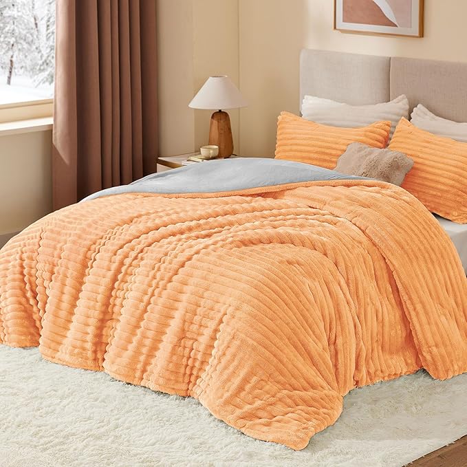 BEDELITE Fleece California King Comforter Set -Super Soft & Warm Fluffy Coral Bedding, Luxury Fuzzy Heavy Bed Set for Winter with 2 Pillow Cases