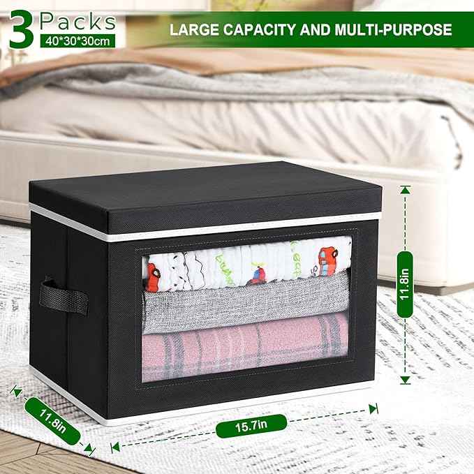 Cube Storage Bins with Lids, Clear Window Storage Baskets for Organizing, Fabric Organizer Bins for Shelves, Closet, Clothes, Towels