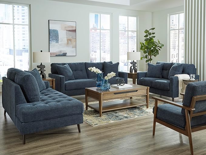Signature Design by Ashley Bixler Classic Tufted Loveseat with Removable Cushions, Blue