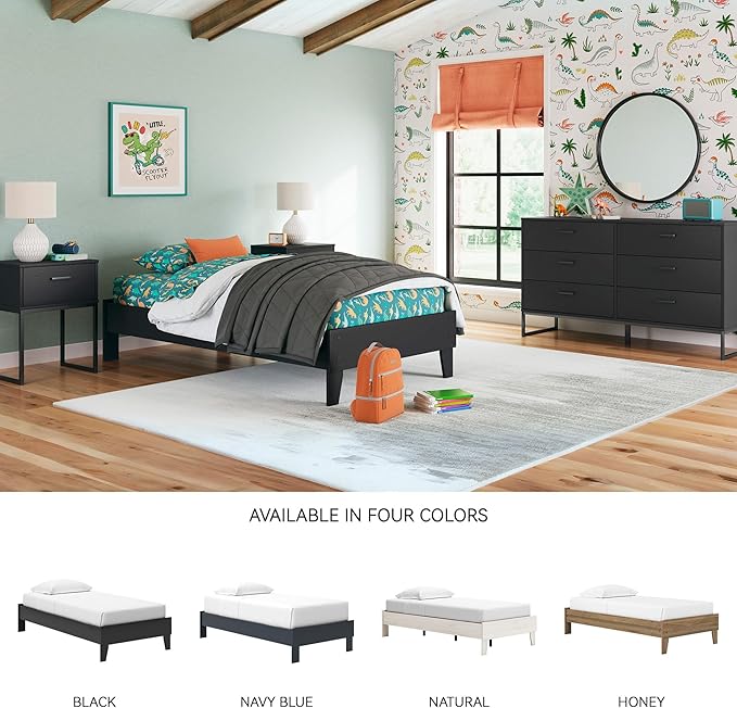 Signature Design by Ashley Socalle Casual Twin Platform Bed with Metal Slats, No Box Spring Needed, Black