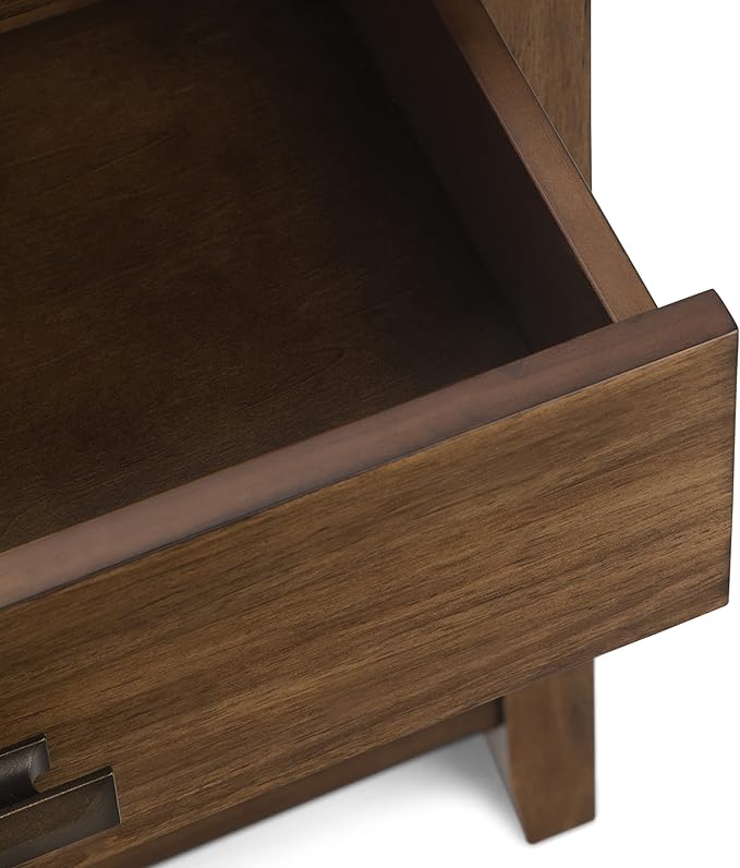 SIMPLIHOME Artisan Bedside Table - 24 inch Wide Solid Wood Nightstand Table in Rustic Natural Aged Brown, Contemporary Bedroom Side or End Table with 1 Drawer, Open Shelf Storage and Bronze Knobs