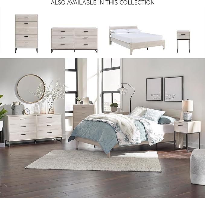 Signature Design by Ashley Socalle Contemporary Panel Platform Bed, Foundation or Box Spring Not Needed, Queen, Beige