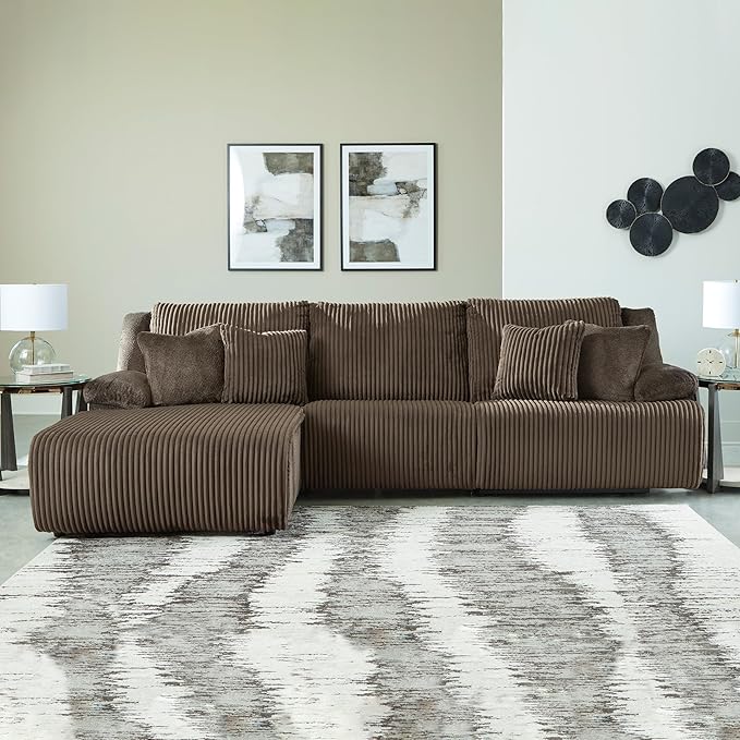 Signature Design by Ashley Top Tier Casual Manual Reclining Left-Arm Facing 3-Piece Sectional Sofa Chaise with 4 Accent Pillows, Dark Brown
