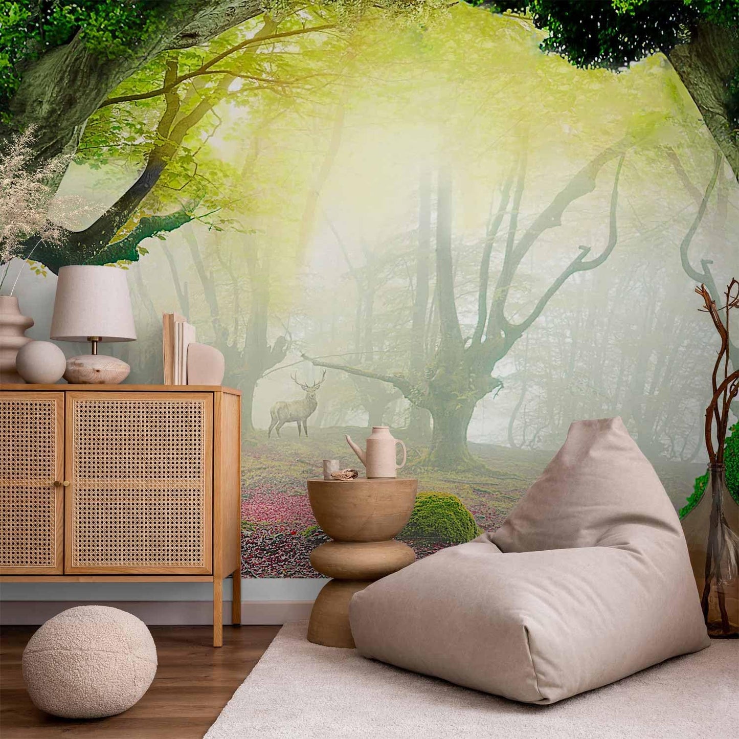 artgeist Premium Wall Mural Nature 216x98 in - Non-Woven Photo Wallpaper Art Print Fleece Wall Mural Decoration Poster Forest Trees Deer n-A-10067-a-a