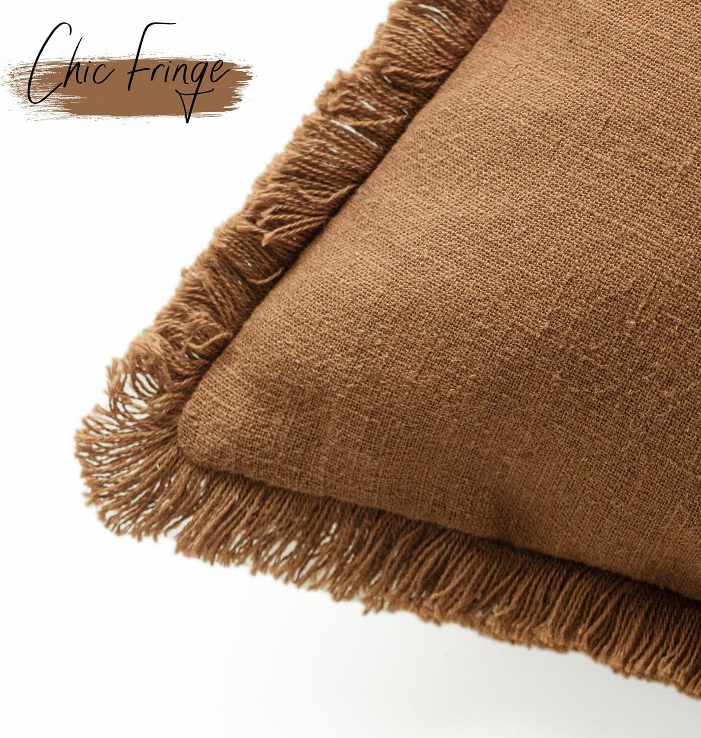 Foindtower Set of 2 Decorative Linen Fringe Throw Pillow Covers Cozy Farmhouse Cushion Cover with Tassels Lumbar Accent Pillowcase for Couch Bed Living Room Home Bedroom Decor, 12×24 Inch,Orange Brown