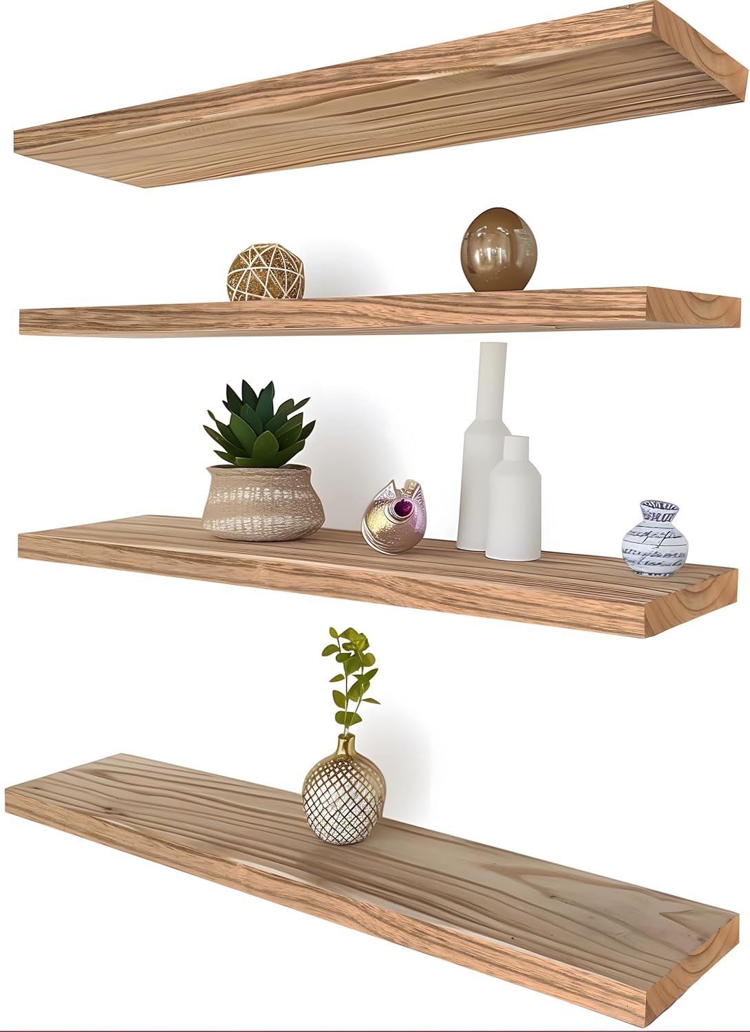 24 Inch Floating Shelves for Wall Rustic Light Wood Wall Shelves for Bedroom Set of 4 - Décor Diaries