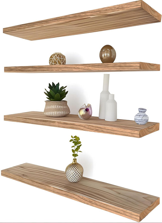 24 Inch Floating Shelves for Wall Rustic Light Wood Wall Shelves for Bedroom Set of 4 - Décor Diaries