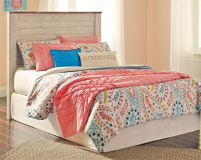 Signature Design by Ashley Willowton Cottage Farmhouse Sleigh Headboard ONLY, Full, Whitewash