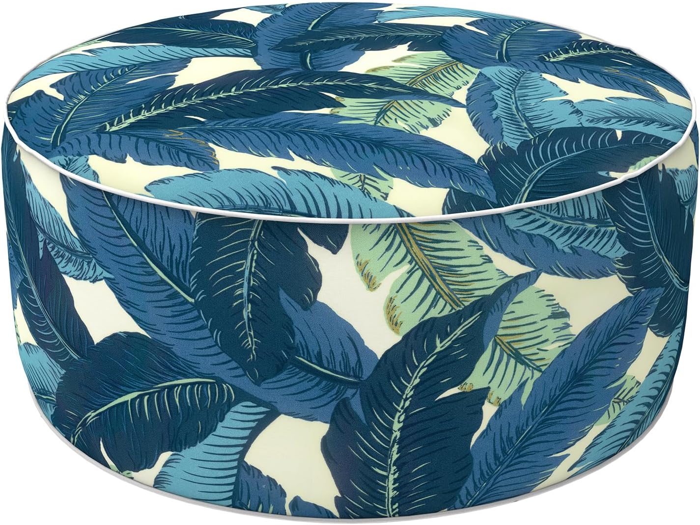 LVTXIII Inflatable Stool Ottoman Footrest with Handle, All Weather Foot Rest, Indoor or Outdoor Use for Home Patio Garden and Camping, D21 x H9, Swaying Palms Blue