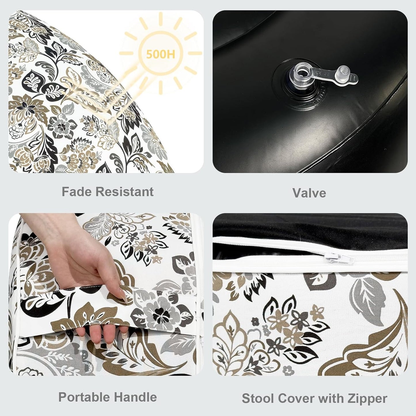 LVTXIII Inflatable Stool Ottoman Footrest with Handle, Decorative Fade-Resistant Foot Stool, Indoor or Outdoor Pouf for Home Garden and Camping Use, 21x21x9, Dailey Tan