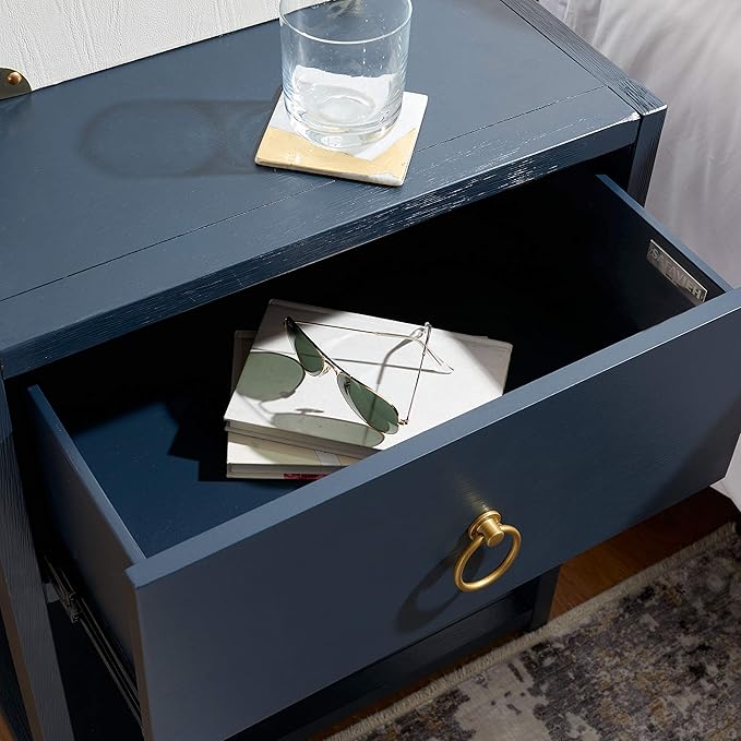SAFAVIEH Home Collection – Yudi Navy Nightstand with Drawer & Shelf, Contemporary Accent Storage Table, Fully Assembled (NST9201A)