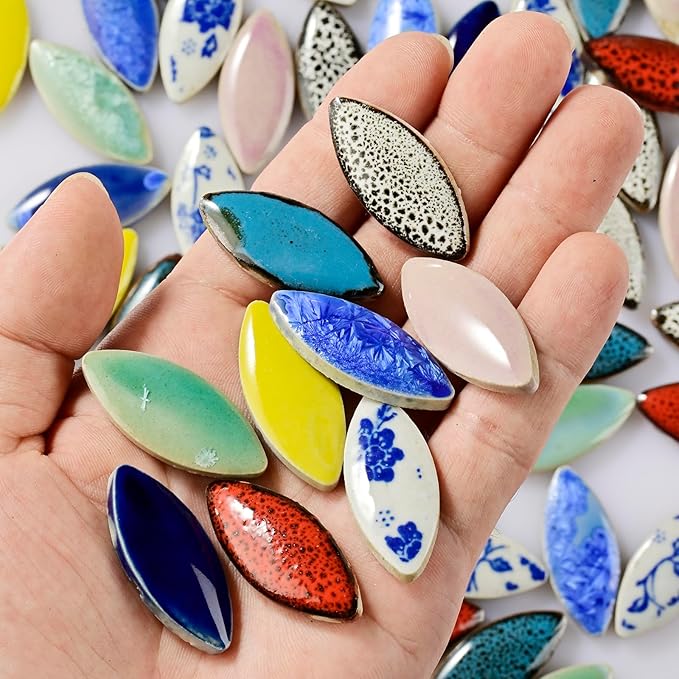70 Pcs Petal Ceramics Mosaic Tiles for Crafts, Stained Ceramics Supplies, Flower Leaves Mosaic Ceramics Mosaic Pieces Kit for DIY Crafts Plates Picture Frames Home Decorations - Purple Red
